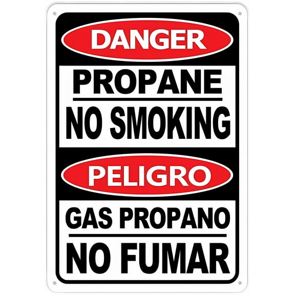 Bilingual Propane No Smoking 8"x12" Tin Warning Metal Sign, Vintage Wall Decor, Home Farm Bar Coffee Shop Club Decoration, Fire Safety Sign