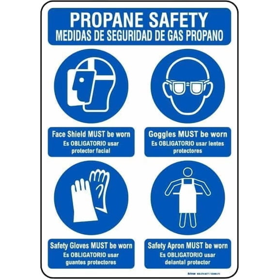Bilingual Propane Safety Personal Protection Sign Signs Chemical PPE Metal Tin – 12 X 8 Inch for Home or Work