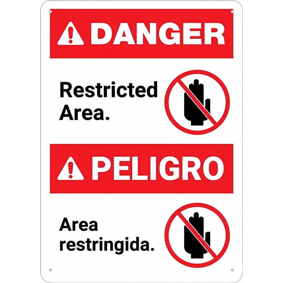 Bilingual Restricted Area 8"x12" Outdoor Sign, UV Printed Rust Free Aluminum, Yard Sign for Home Business Driveway Alert, Restricted Access Sign