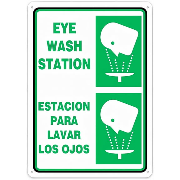 Bilingual Safety Sign Eye Wash Station 8"x12" Aluminum Metal Tin Sign Plate, Safety Restriction Alert Attention Caution Warning Notice