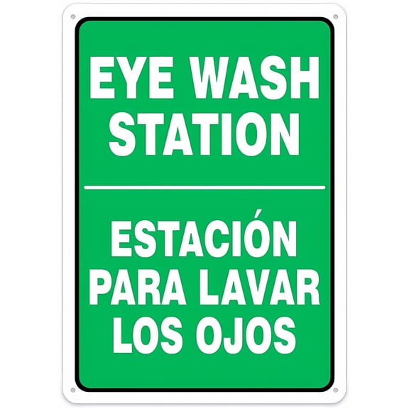 Bilingual Safety Sign Eye Wash Station Rust Free Aluminum Sign 8"x12" - Waterproof Weatherproof Fade Resistant, 4 Pre-Drilled Holes, Emergency Mark