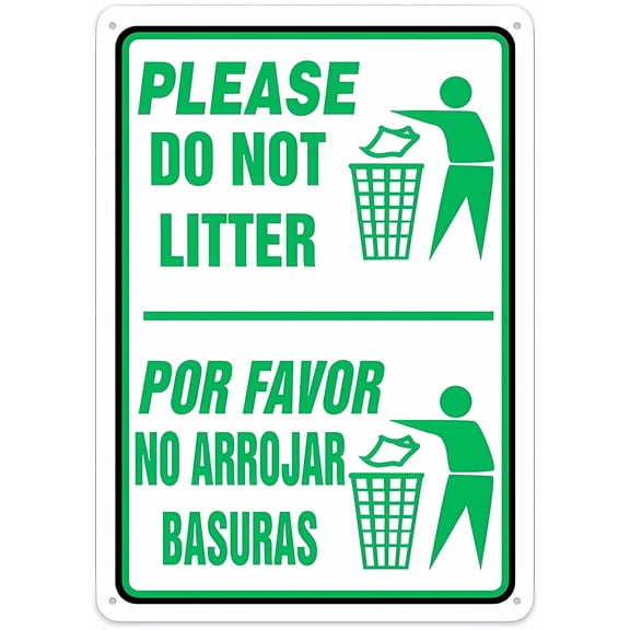 Bilingual Safety Sign Please Do Not Litter Rust Free Aluminum Metal Sign 8"x12" - Weather Resistant Durable, Easy To Mount, Hygiene Mark