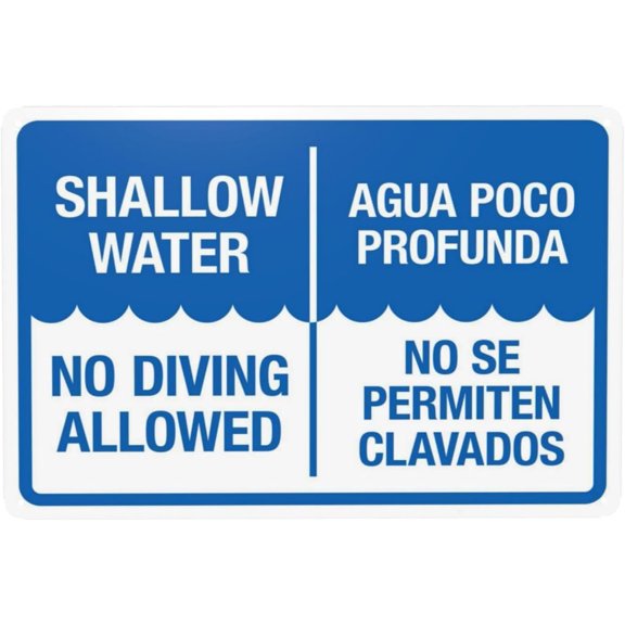 Bilingual Shallow Water No Diving Allowed Metal Sign 8"x12", Pool Security Durable, For Home Business Road Yard Garage Street Wall Indoor Outdoor Bilingual Water Safety