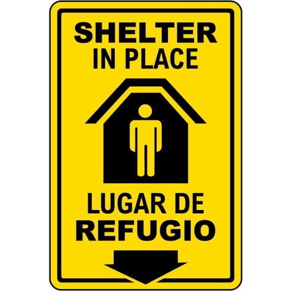 Bilingual Shelter In Place Sign Fire/Exit Emergency Signs Tornado D2 Metal Tin \8 x 12 Inch for Home or Work