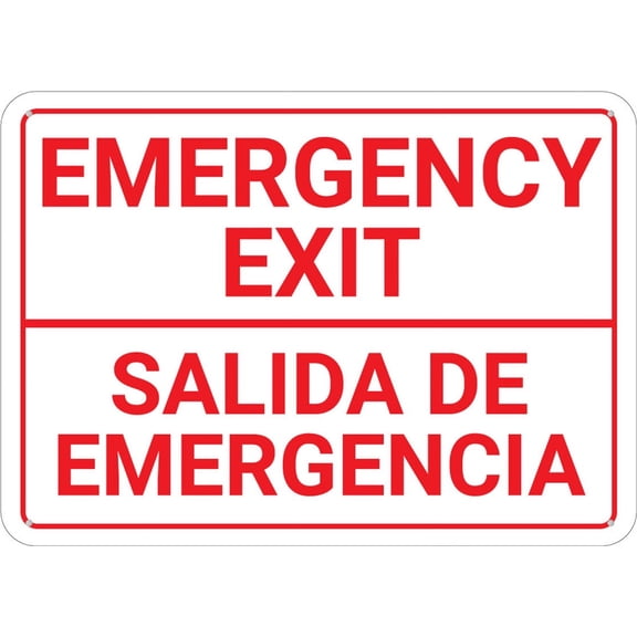 Bilingual Spanish Emergency Exit Sign For Home 12X8 Inch Rust Free Aluminum,Uv Ink Printing,Durable/Weatherproof Up To 7 Years Outdoor