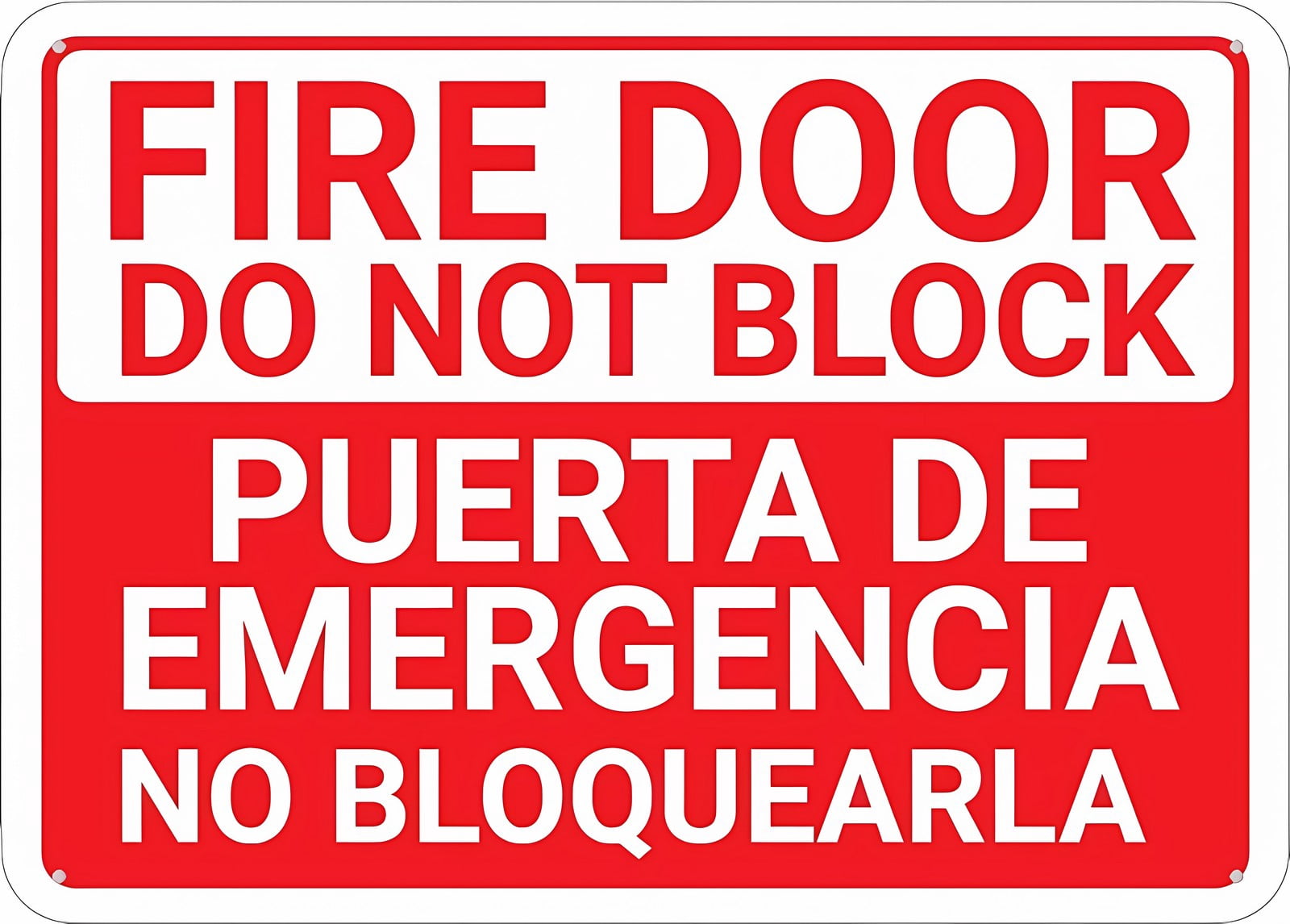 Bilingual Spanish Fire Door Do Not Block Sign 12 x 8 Inches - Rust-Free ...