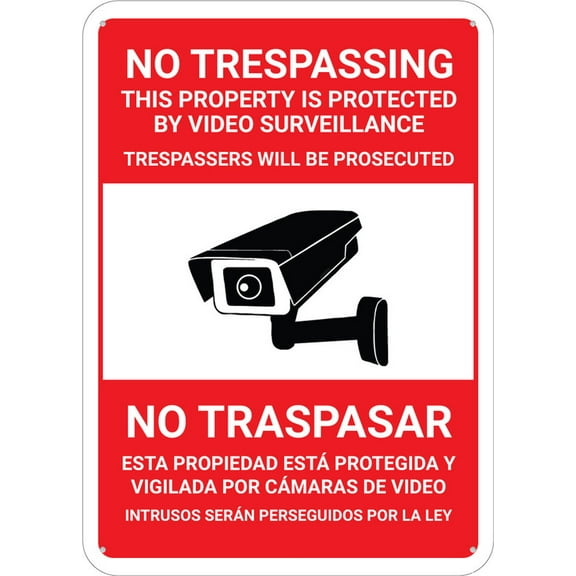 Bilingual Spanish No Trespassing With Camara Icon Sign Outdoor Metal Sign - 12 X 8 Metal Signs For Business, Workplace, Office, Home, Delivery Signs, Road Signs, Garden Signs