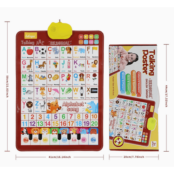 Bilingual Talking English Wall Chart Toys,Interactive Toddler Learning Posters,Phonics Alphabet Sound Toys,Multisensory Early Education Toys,Fade Resistant Safe Material Educational Toys