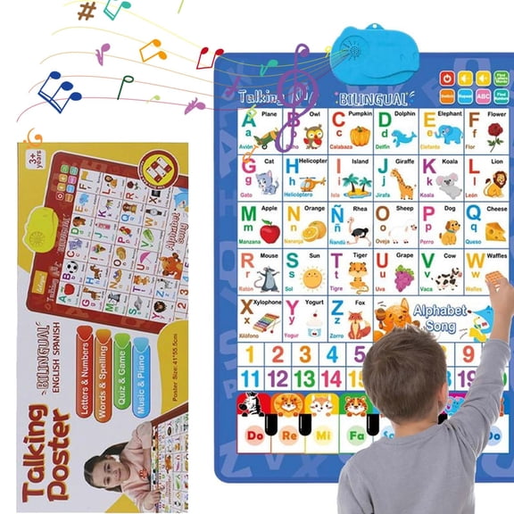 Bilingual Talking Wall Chart for Kids, Educational Bilingual English & Spanish Learning Poster with ABCs, 123s, Phonics, Songs, Numbers & Animal Words for Toddlers 2-4 Years