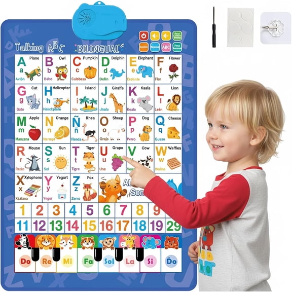 Bilingual Talking Wall Chart for Kids - Interactive Electronic Learning Poster with ABC, 123, Songs & Piano, English & Spanish Educational Toy for 3+