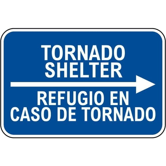 Bilingual Tornado Shelter Right Arrow Sign Fire/Exit Emergency Signs Metal Tin 8 x 12 Inch for Home or Work