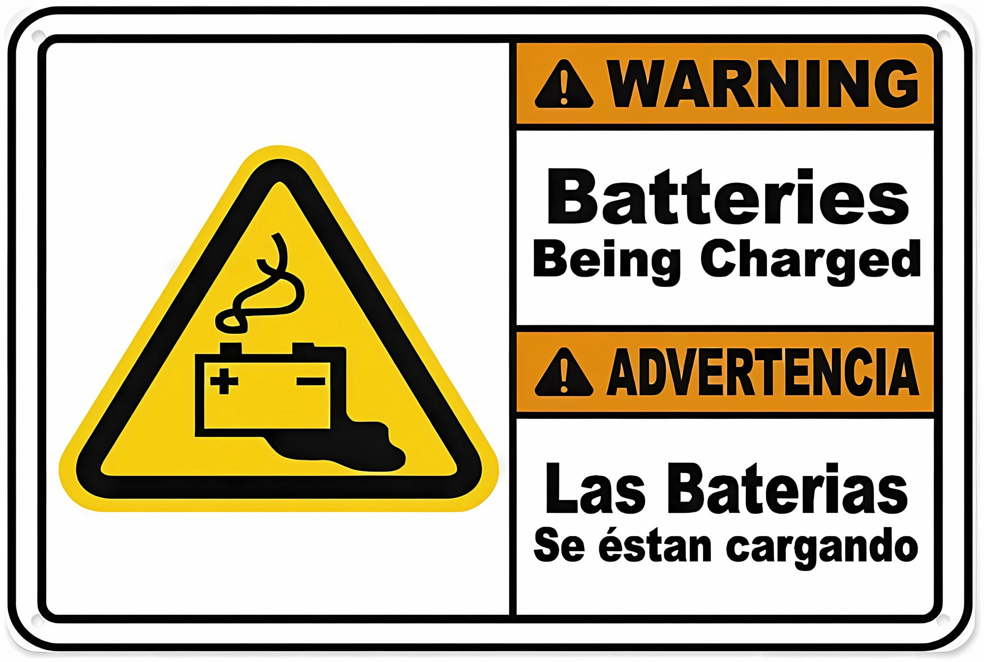 Reliable Battery Sign Bilingual Warning Batteries Being Charged Sign, 8
