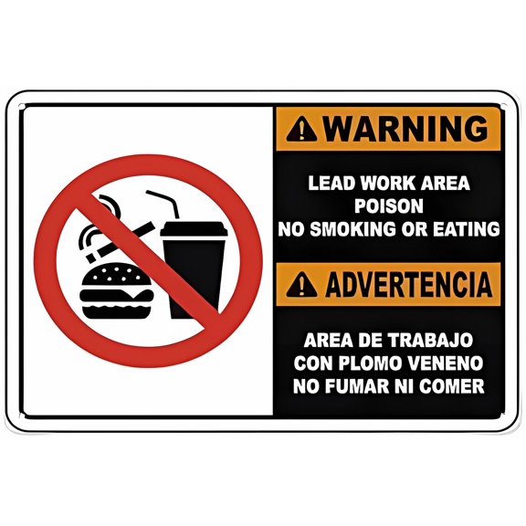Bilingual Warning Lead Work Area Poison Aluminum Tin Sign 12 x 8 Inches - Warning Sign for Home, Outdoor Garden, Construction, Lead Hazard