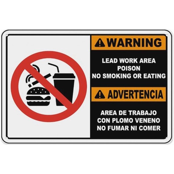Bilingual Warning Lead Work Area Poison Sign 8"x12", Aluminum Tin Warning Signs for Home Outdoor Garden, High Visibility Bilingual Hazard Sign