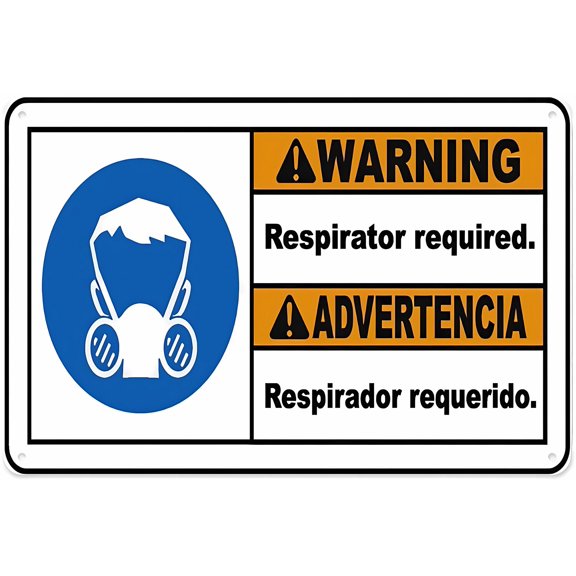 Bilingual Warning Respirator Sign, 8"x12" Aluminum Tin Warning Sign, PPE Requirement Sign for Home Outdoor Garden