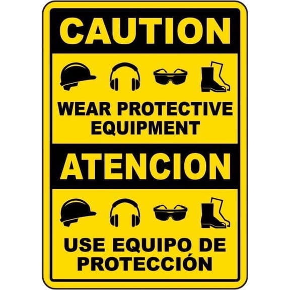 Bilingual Wear Protective Equipment Sign Signs Personal Protection Multi-Hazard PPE Metal Tin \8 x 12 Inch for Home or Work