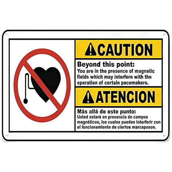 Bilingual You are in The Presence of Magnetic Fields Aluminum Tin Sign 12 x 8 Inches - Warning Sign for Home, Outdoor Garden, Lab, Medical, Magnetic Zone