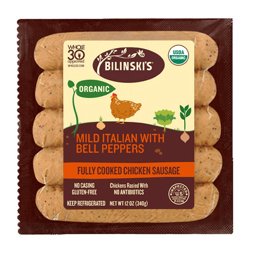 Bilinski's Organic Mild Italian and Bell Pepper Chicken Sausage, 12oz