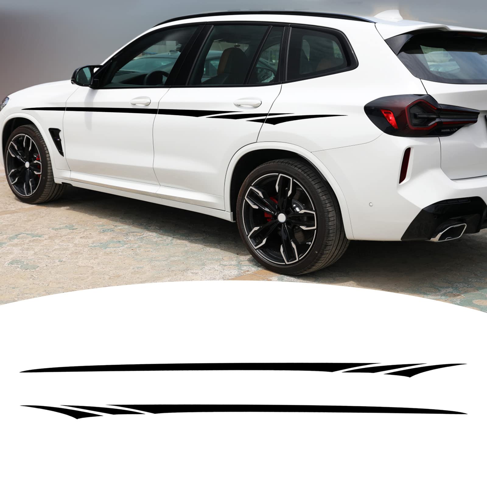 Bilisin Universal Red Car Stripes Decal Kit - DIY Vinyl Racing Graphic For Truck SUV Door & Hood