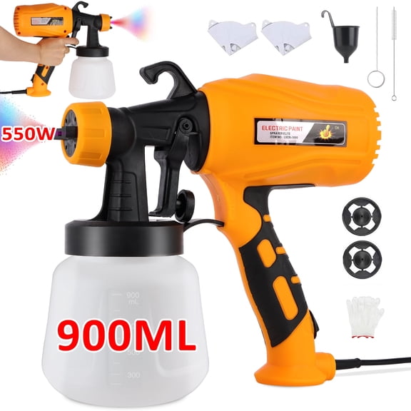 Bilivry Paint Sprayer Gun 900ml, 2 Nozzles 3 Spray Patterns, Ideal for Home Interior and Exterior Walls, Ceiling, Fence, Cabinet, Furniture, Orange