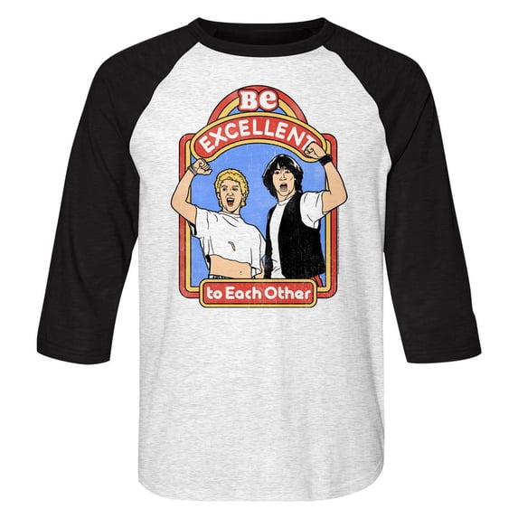 Bill And Ted Excellent Storybook White Heather 3/4 Sleeve Raglan T-Shirt