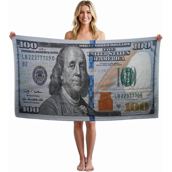 Bill Beach Towel for Kids & Adults – Name or Face – Funny Money Beach Towel, Super Soft Silk Touch; Modern Hundred Dollar Bill, Large 30"x60", 1-Sided Printing, Printed in The