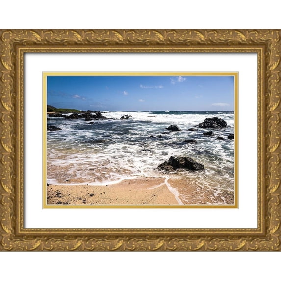 Bill Carson Photography 18x14 Gold Ornate Wood Framed with Double Matting Museum Art Print Titled - Oahu Rocky Shores I