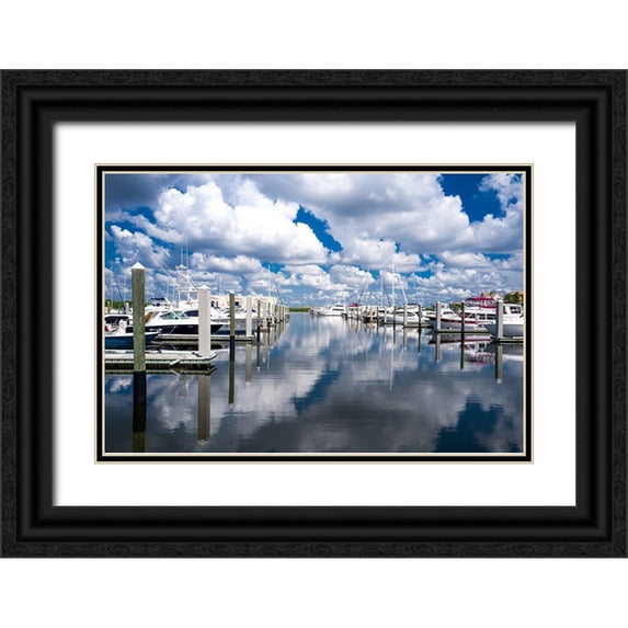 Bill Carson Photography 32x23 Black Ornate Wood Framed with Double Matting Museum Art Print Titled - Boat Pier