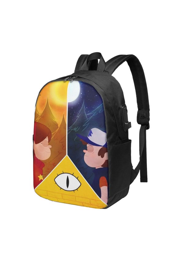 Bill Cipher Cartoon Backpacks 17 Inch Anime Large Capacity School Bookbag Travel Hiking Laptop Bag with USB Charging Port