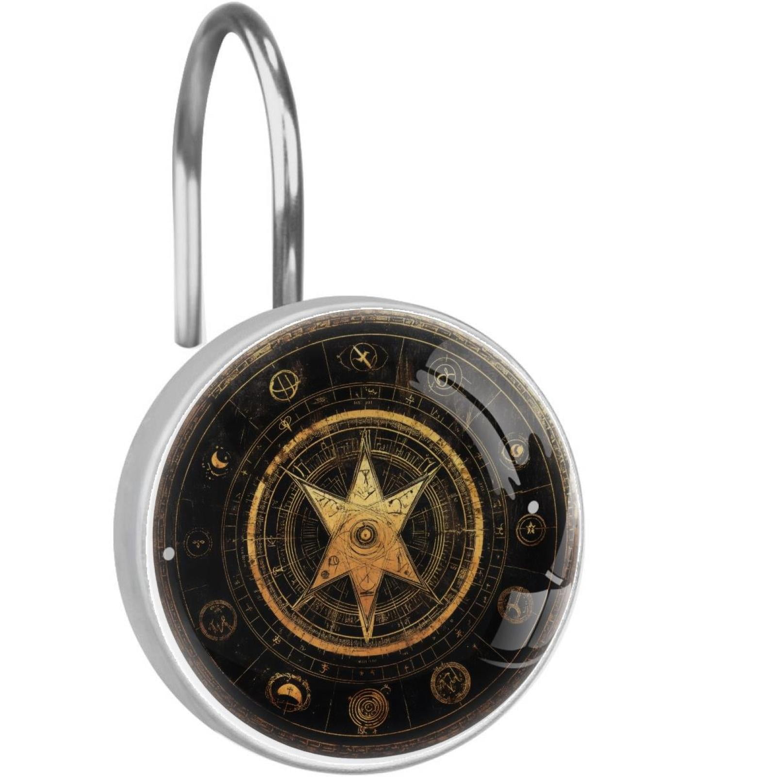 Bill Cipher Wheel Zodiac Circle Shower Curtain Hooks Round Crystal Glass, Set of 12 Shower Curtain Rings - Shower Hooks for Curtain Shower Rings