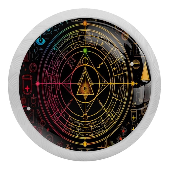 Bill Cipher Wheel Zodiac Glow in The Dark Crystal Glass Cabinet Knobs 4 Pcs Drawer Handles for Kitchen Cabinets Dresser Cupboard Wardrobe