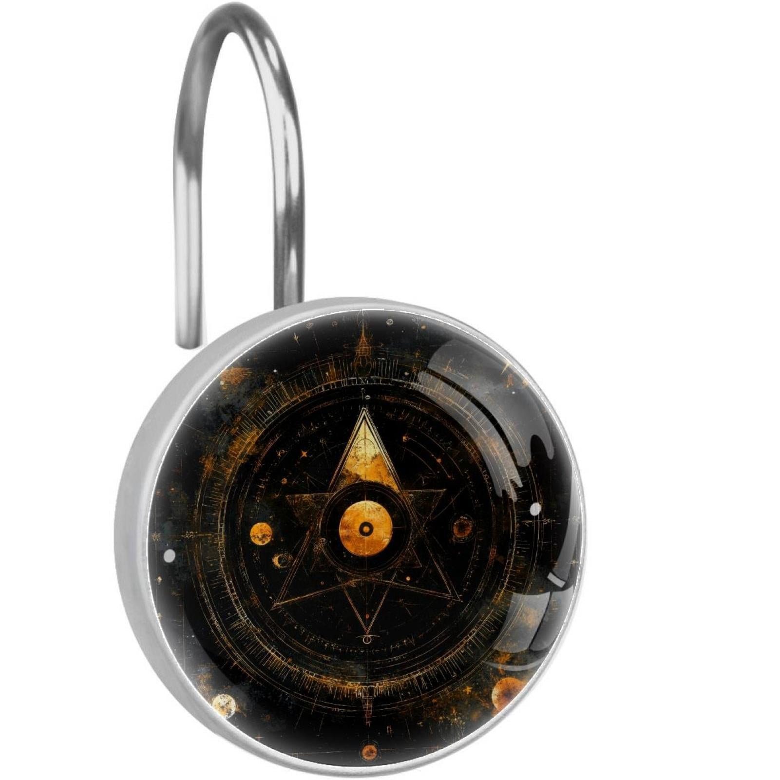 Bill Cipher Wheel Zodiac Shower Curtain Hooks Round Crystal Glass, Set of 12 Shower Curtain Rings - Shower Hooks for Curtain Shower Rings