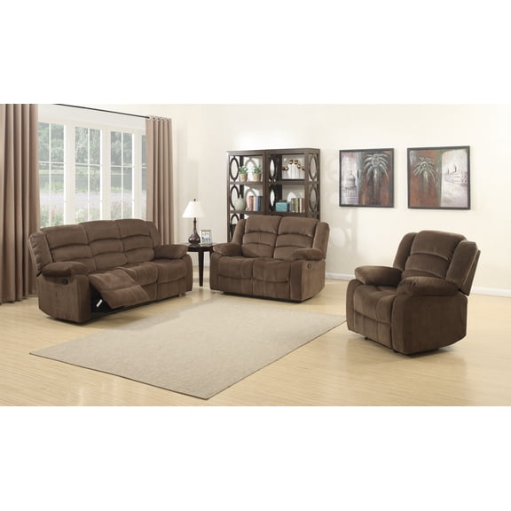 Bill Collection Contemporary 3-Piece Living Room Upholstery Sofa Set with 5 Recliners, Sofa, Loveseat & Reclining Chair, Brown