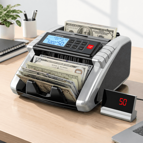 Bill Counter Machine with Value Count, Dollar Euro Support, Multiple Bill Detectors, LCD Display
