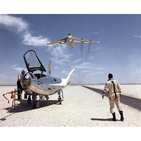 Bill Dana & HL-10 on Lakebed with B-52 Flyby Style -1 - 12x18 Inch Laminated Aviation Poster - Stunning Detail and Bold Colors