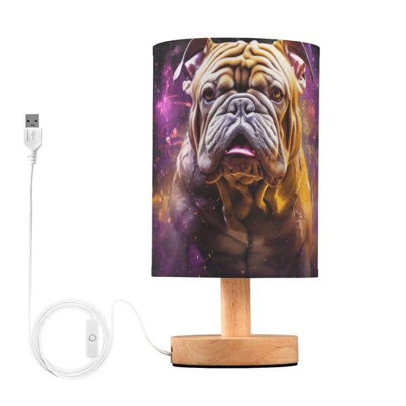 Bill Fighting Dog Table Lamp USB Bedside Desk Nightstand Lamp Printed Gifts Small Lamp Wood Base for Bedroom Living Room Kids Room College Dorm
