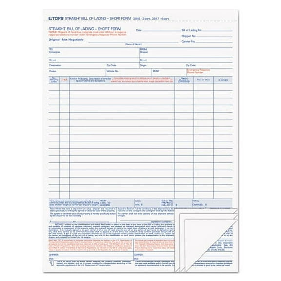 Bill Of Lading,16-Line, Four-Part Carbonless, 8.5 X 11, 1/page, 50 Forms | Bundle of 2 Packs