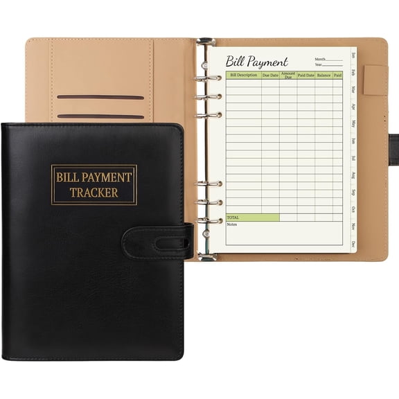 Bill Payment Notebook, Monthly Bill Organizer with Pockets and Tabs, Bill with A5 6 Ring Binder Easily for Senior Office
