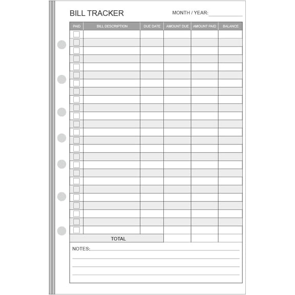 Bill Payment  Refills - 100 Sheets/200 Pages, Bill Pay Checklist Refills for Filofax Planner, Organizer, Binders, 7 Hole Punched, 100 gsm, White Paper, Monthly Budget Forms, 5.5" x 8.5"