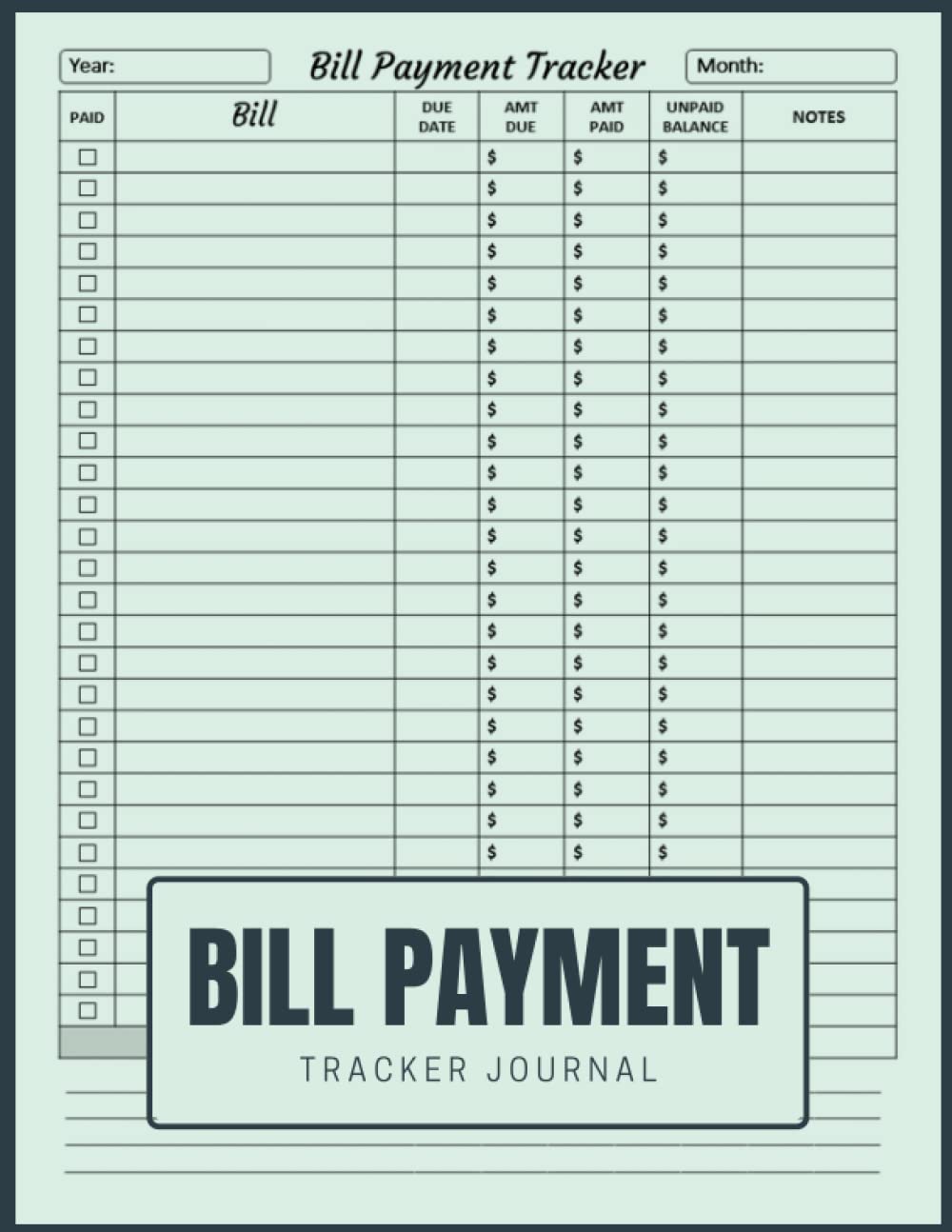 Bill Payment Tracker Journal Monthly Bill Checklist to Track Your