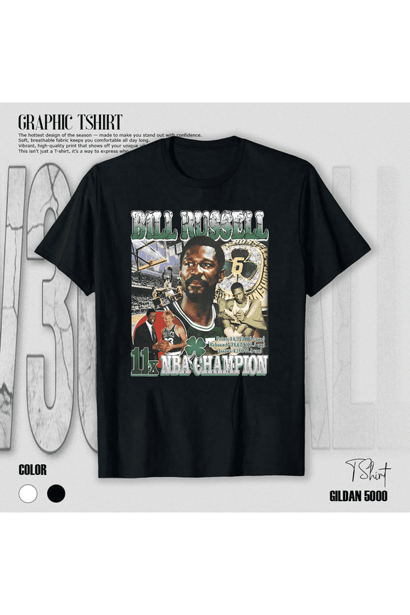 Bill Russell Celtics Legend Basketball Hall Of Fame Retro Graphic Unisex T-Shirt V50297, up to size 5XL