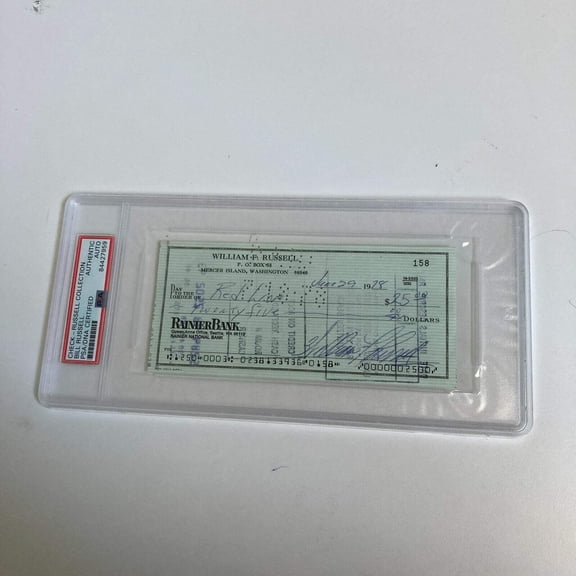 Bill Russell Signed Autographed Bank Check PSA DNA Boston Celtics HOF Legend