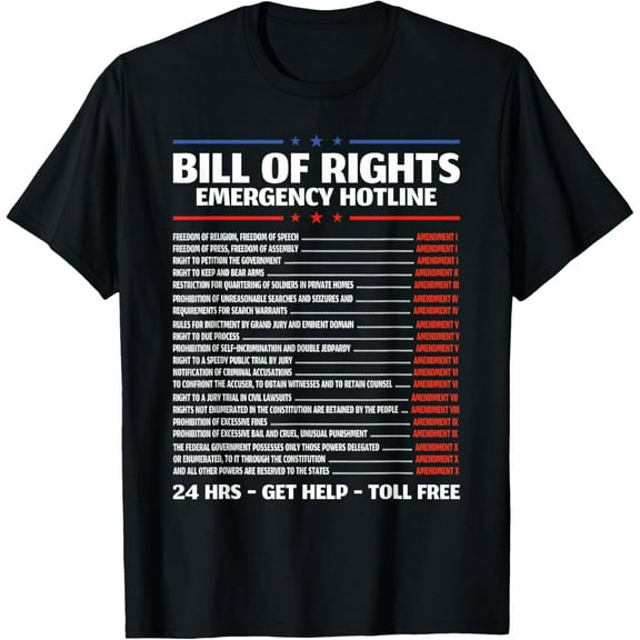 Bill of Rights Emergency Hotline Constitution T-ShirtMen and women, Black T-shirt, size: Extra large