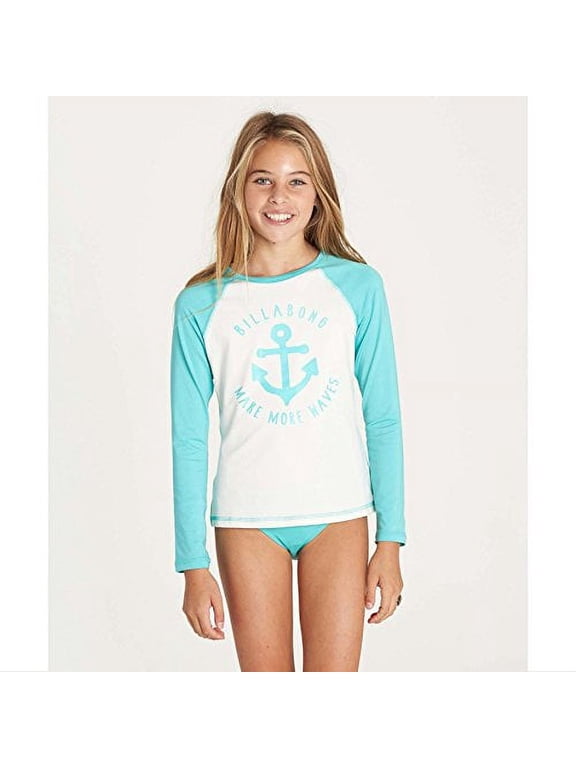 Kids Girl's Sol Searcher Long Sleeve Rashguard (Little Kids/Big Kids) Tiki Turquoise Swimsuit Top