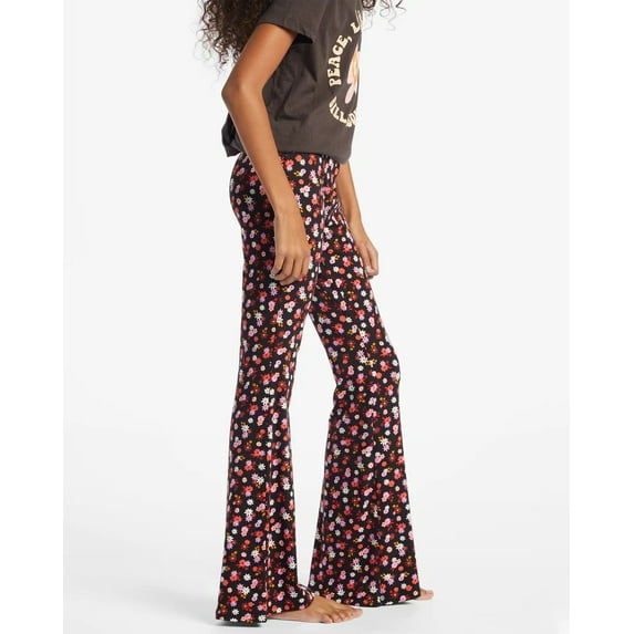 Billabong Kids Girls Youth Tell Me Daisy Floral Flared Soft Stretchy Pants (XX-Small (4), Black Pebble)
