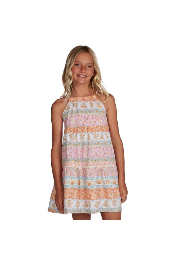 Kids' Girls' Youth To The Beach Tie Dye Tiered Knit Halter Top Dress (X-Small, Multi)
