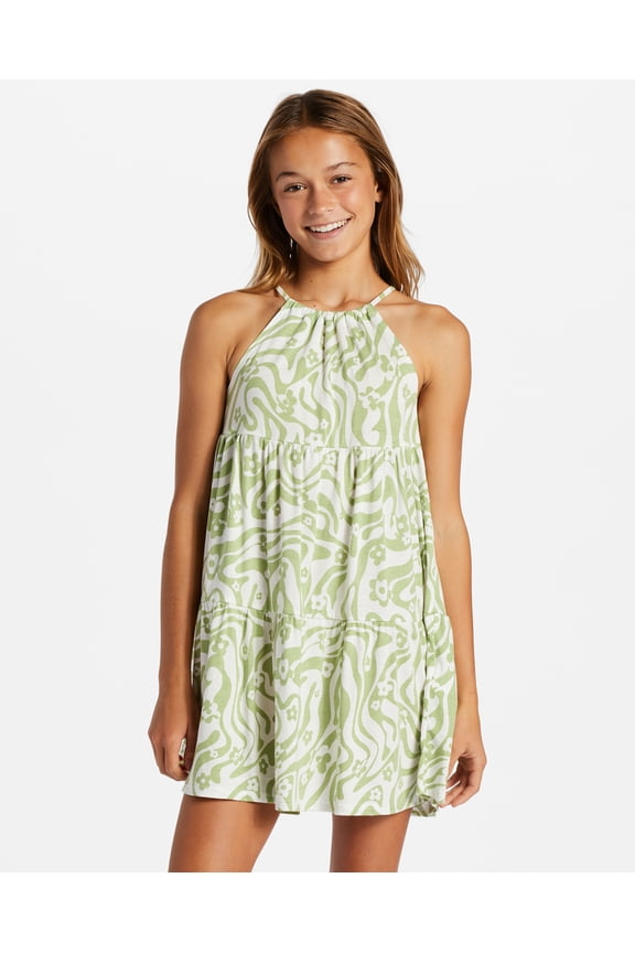 Kids' Girls' Youth To The Beach Tiered Knit Halter Top A-Line Dress (Medium, Willow)