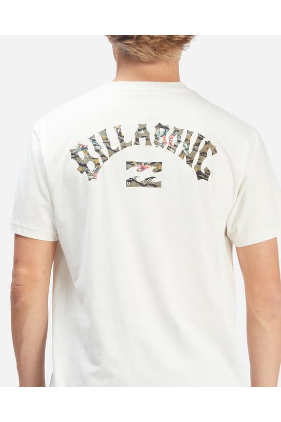 Men's Arch Fill Hawaiian Tropical Floral Tee T-Shirt in Off White (Medium, Off White)