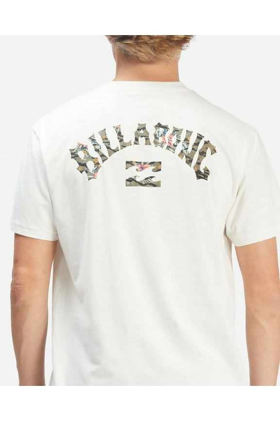 Men's Arch Fill Hawaiian Tropical Floral Tee T-Shirt in Off White (Small, Off White)