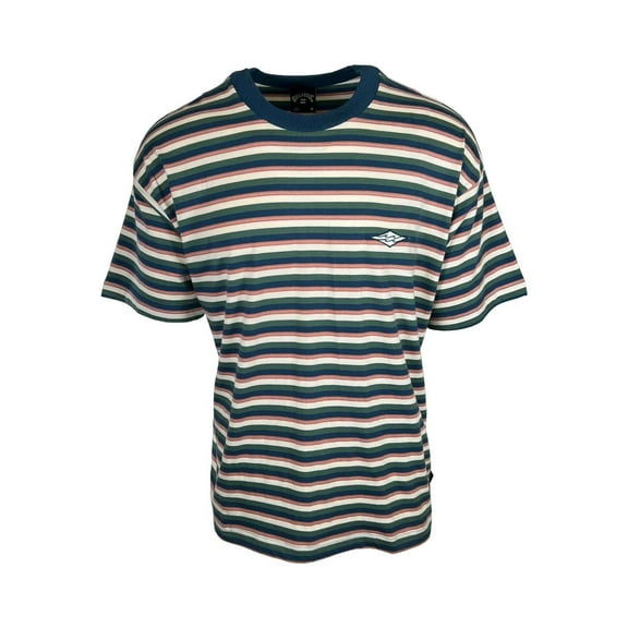Billabong Men's Deep Blue Green T-Shirt Horizontal Striped Baxter Tee S/S (S18)